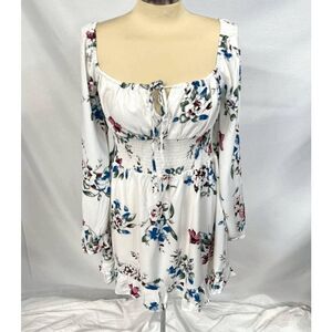 Urban Outfitters NWT Lumiere White Floral Square Neck Keyhole Dress, Size Large